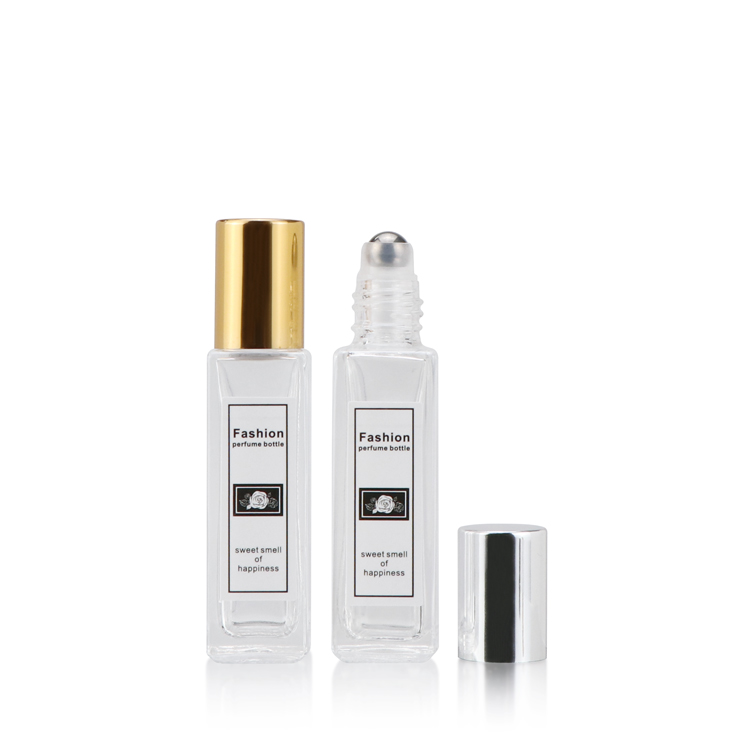 Premium 5ml 10ml 20ml empty clear square roller ball glass bottle perfume oil for cosmetics with lids