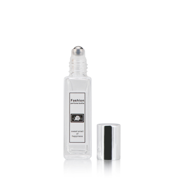 Premium 5ml 10ml 20ml empty clear square roller ball glass bottle perfume oil for cosmetics with lids