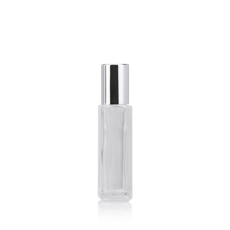 Premium 5ml 10ml 20ml empty clear square roller ball glass bottle perfume oil for cosmetics with lids