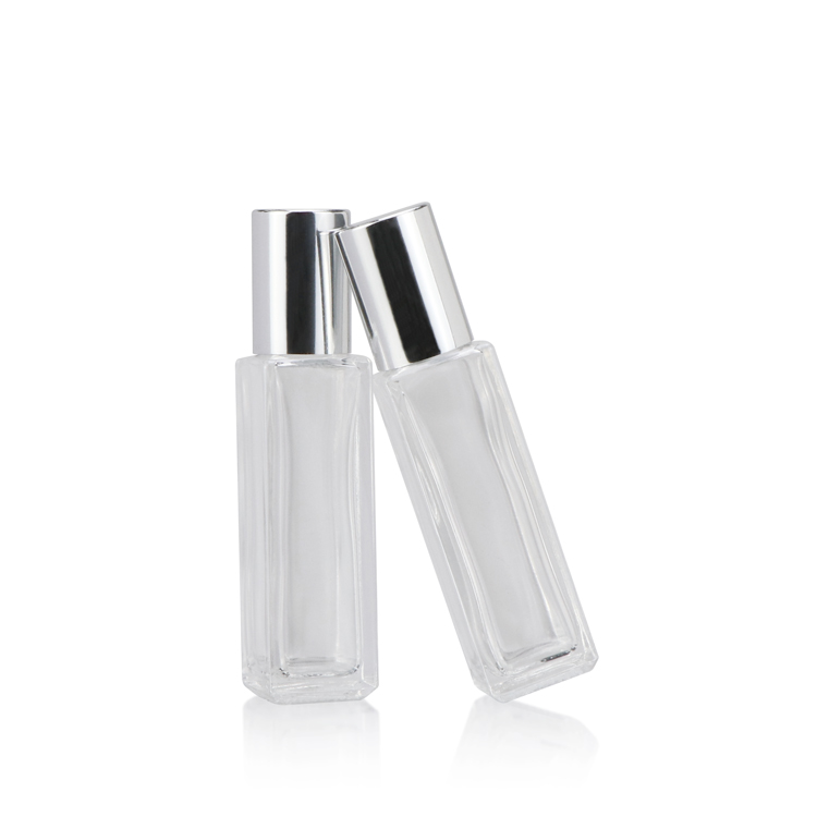 Premium 5ml 10ml 20ml empty clear square roller ball glass bottle perfume oil for cosmetics with lids