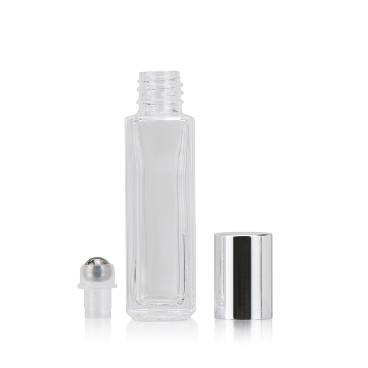 Premium 5ml 10ml 20ml empty clear square roller ball glass bottle perfume oil for cosmetics with lids