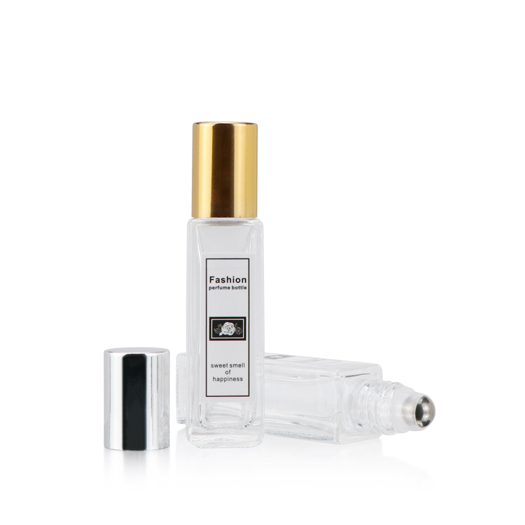 Premium 5ml 10ml 20ml empty clear square roller ball glass bottle perfume oil for cosmetics with lids