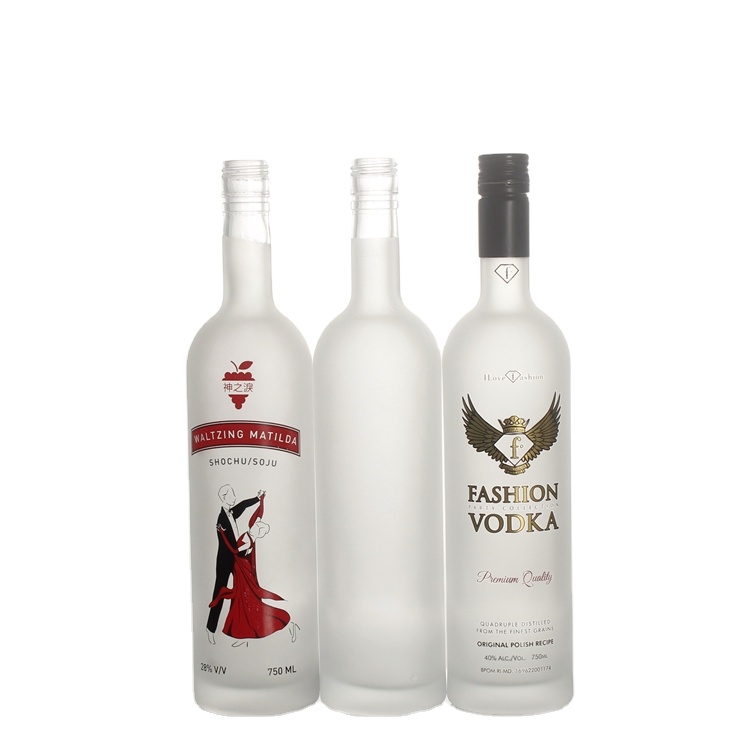 Premium 750ml 750 ml frosted screen printing super flint round shape spirits liquor tequila gin vodka glass bottle