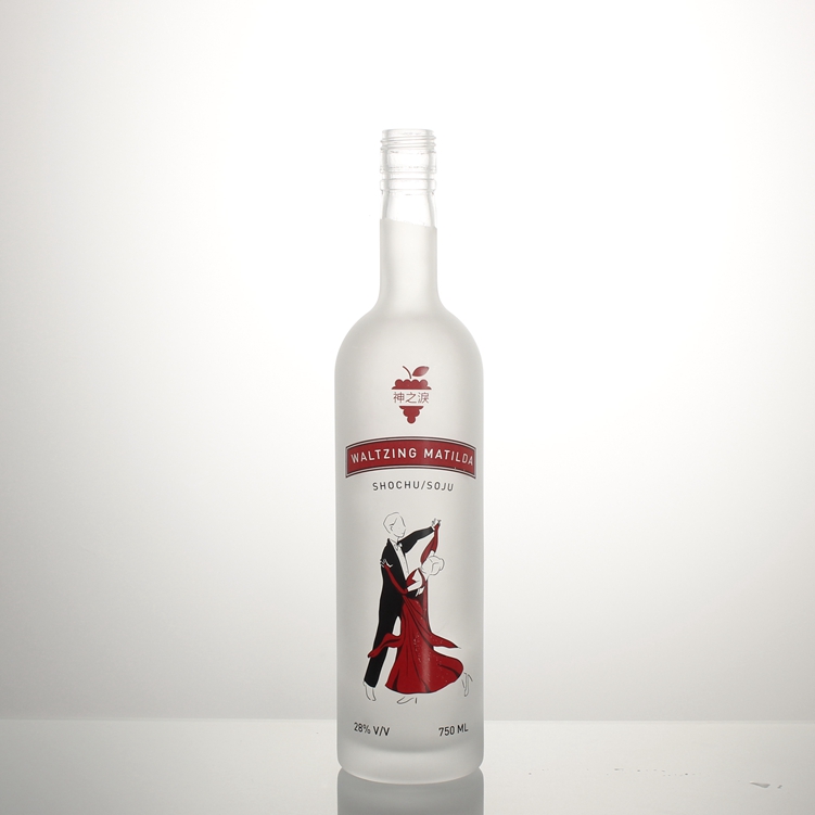 Premium 750ml 750 ml frosted screen printing super flint round shape spirits liquor tequila gin vodka glass bottle