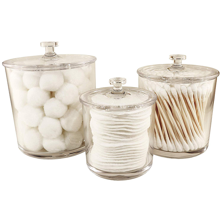 Premium Acrylic Apothecary Jars Set of 3 Pack Crystal Clear Plastic Storage Canisters with Lids