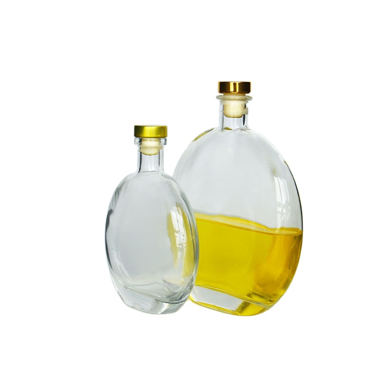 Premium Clear 250ml 500ml Flat Round Glass Olive Oil Bottles Wholesale With Cork Lid
