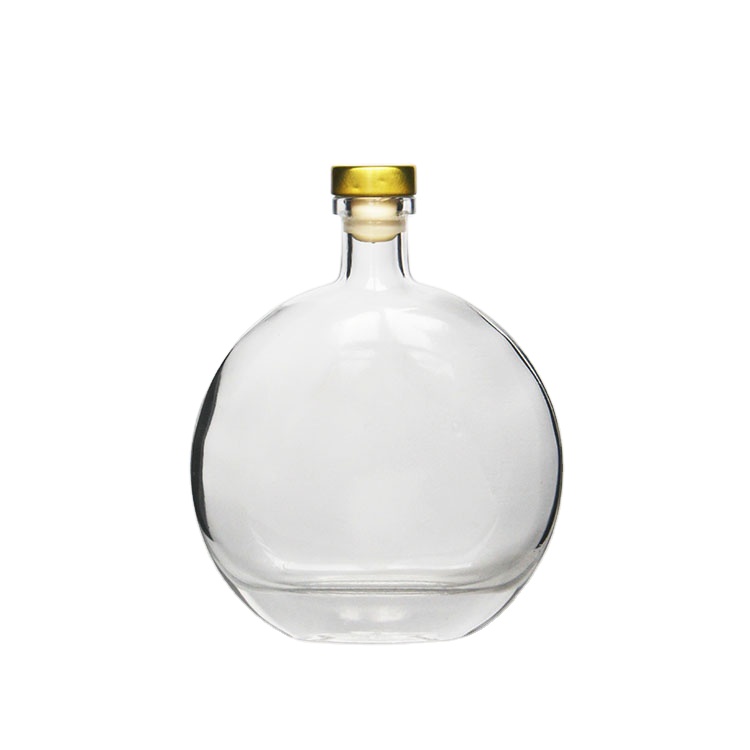Premium Clear 250ml 500ml Flat Round Glass Olive Oil Bottles Wholesale With Cork Lid