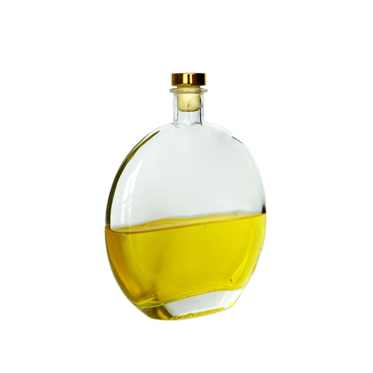 Premium Clear 250ml 500ml Flat Round Glass Olive Oil Bottles Wholesale With Cork Lid