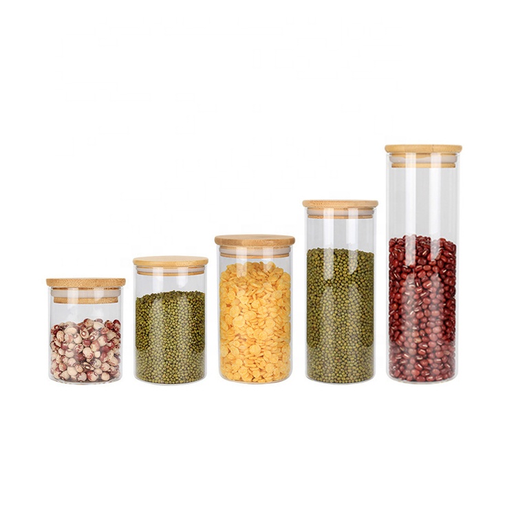 Premium High Borosilicate glass food storage Jar Kitchen Glass food container with bamboo lids