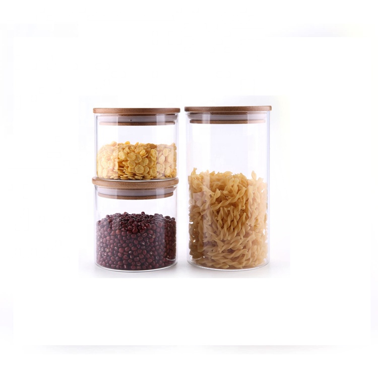 Premium High Borosilicate glass food storage Jar Kitchen Glass food container with bamboo lids
