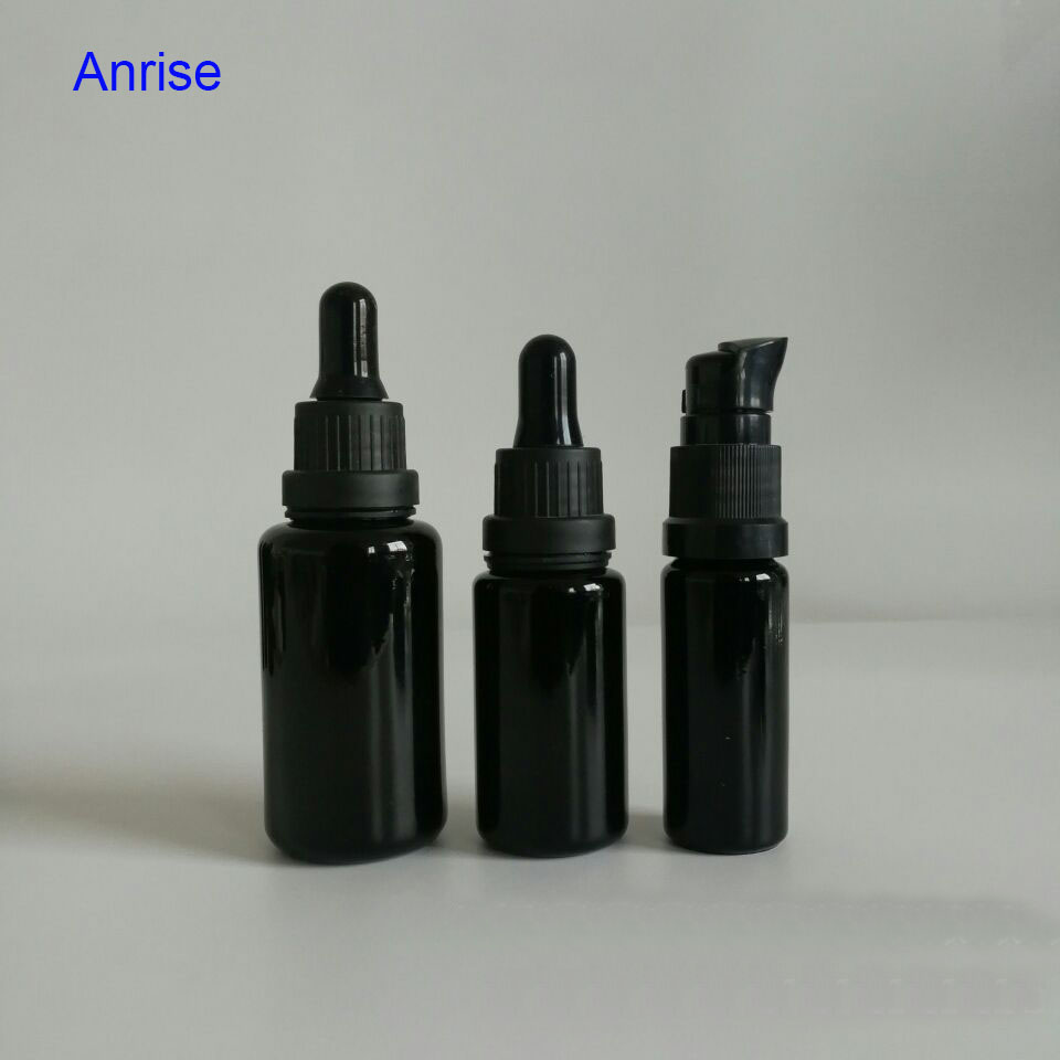 Premium Quality 10ml 15ml 30ml 50ml 100ml 200ml Flat Shoulder Black Violet Glass Serum Oil Dropper Pump Bottle