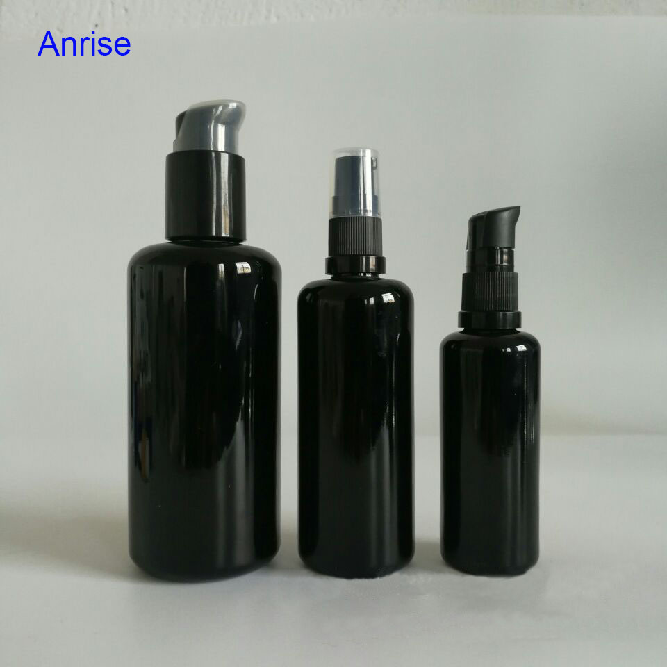 Premium Quality 10ml 15ml 30ml 50ml 100ml 200ml Flat Shoulder Black Violet Glass Serum Oil Dropper Pump Bottle