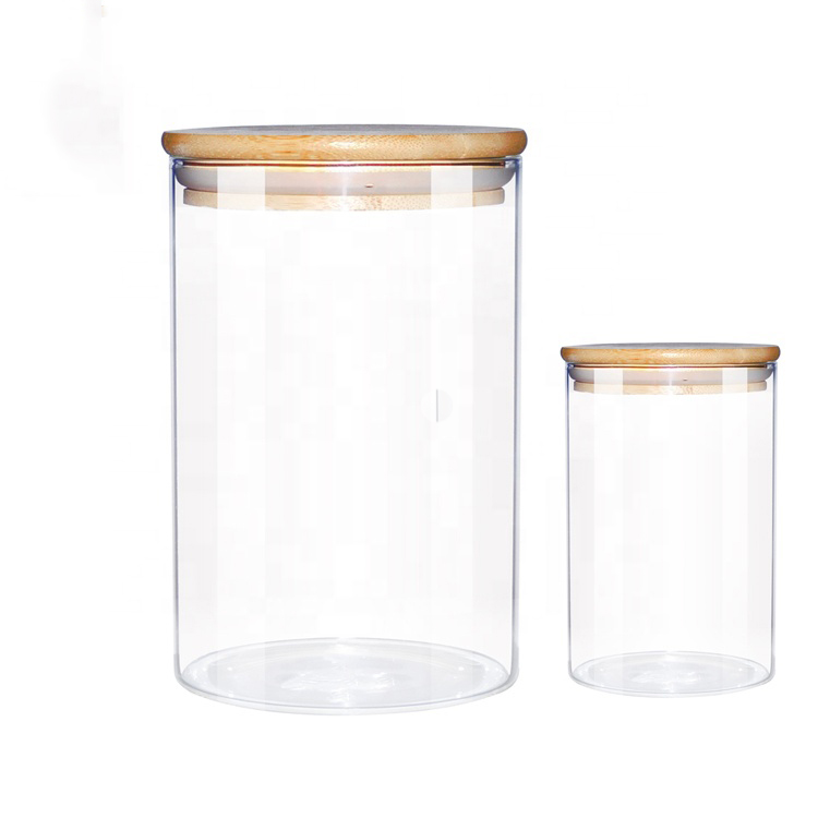 Premium Quality Glass Jar Kitchen Food Storage Canister Container Wooden Airtight Lid Container Tube High Borosilicate Glass Jar
