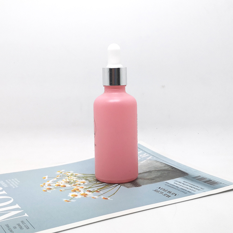 Premium cosmetic packaging 30ml pink frosted spray bottle glass with gold cap envases cosmeticos goteros de vidrio