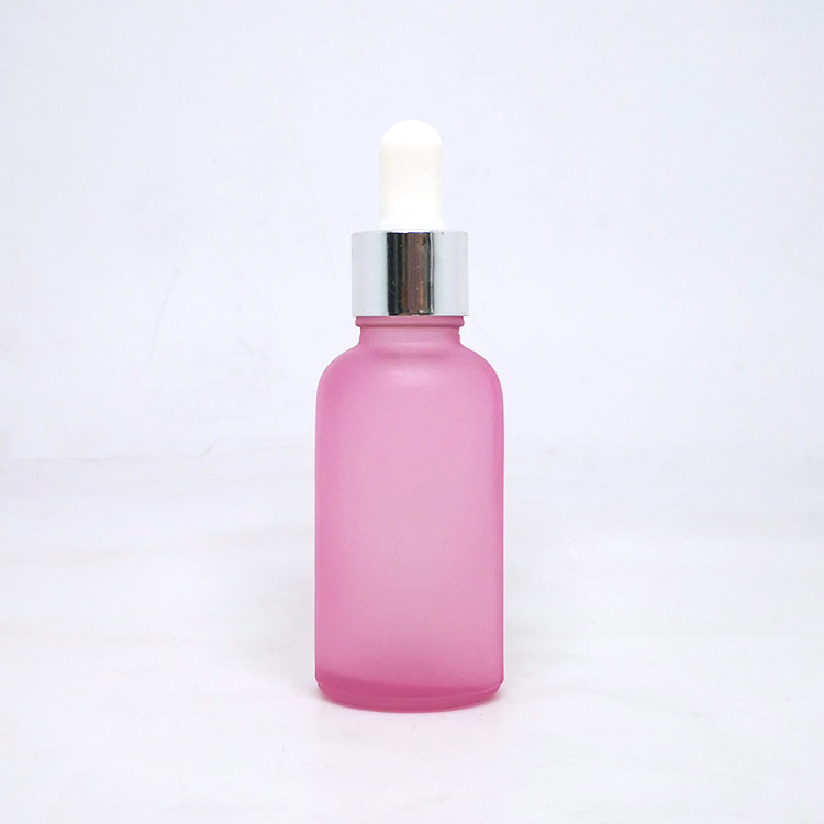 Premium cosmetic packaging 30ml pink frosted spray bottle glass with gold cap envases cosmeticos goteros de vidrio