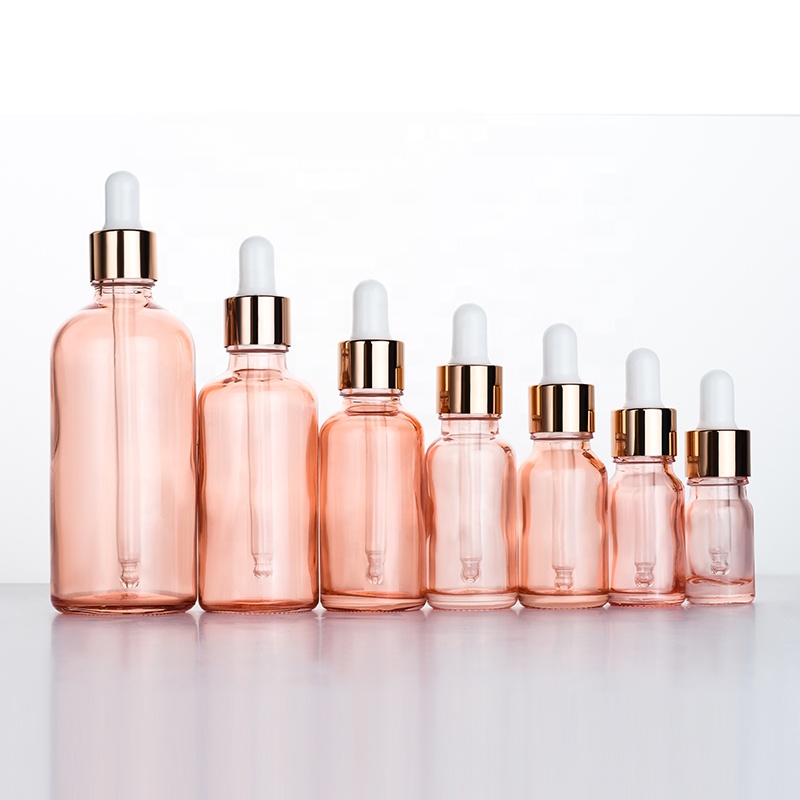 Premium luxury cosmetic essential oil 5ml 10ml 15ml 20ml 30ml 50ml 100ml transparent pink rose gold glass dropper bottle