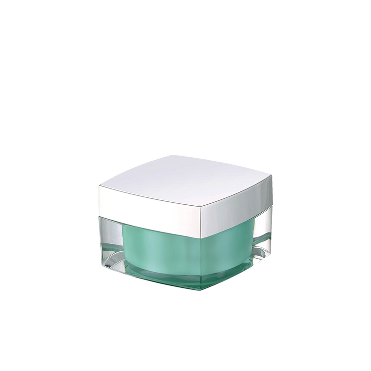 Premium quality cosmetic lotion cream makeup jars 15g 30g 50g 15ml 30ml 50ml square green acrylic container jar with silver lid