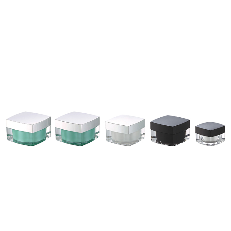 Premium quality cosmetic lotion cream makeup jars 15g 30g 50g 15ml 30ml 50ml square green acrylic container jar with silver lid