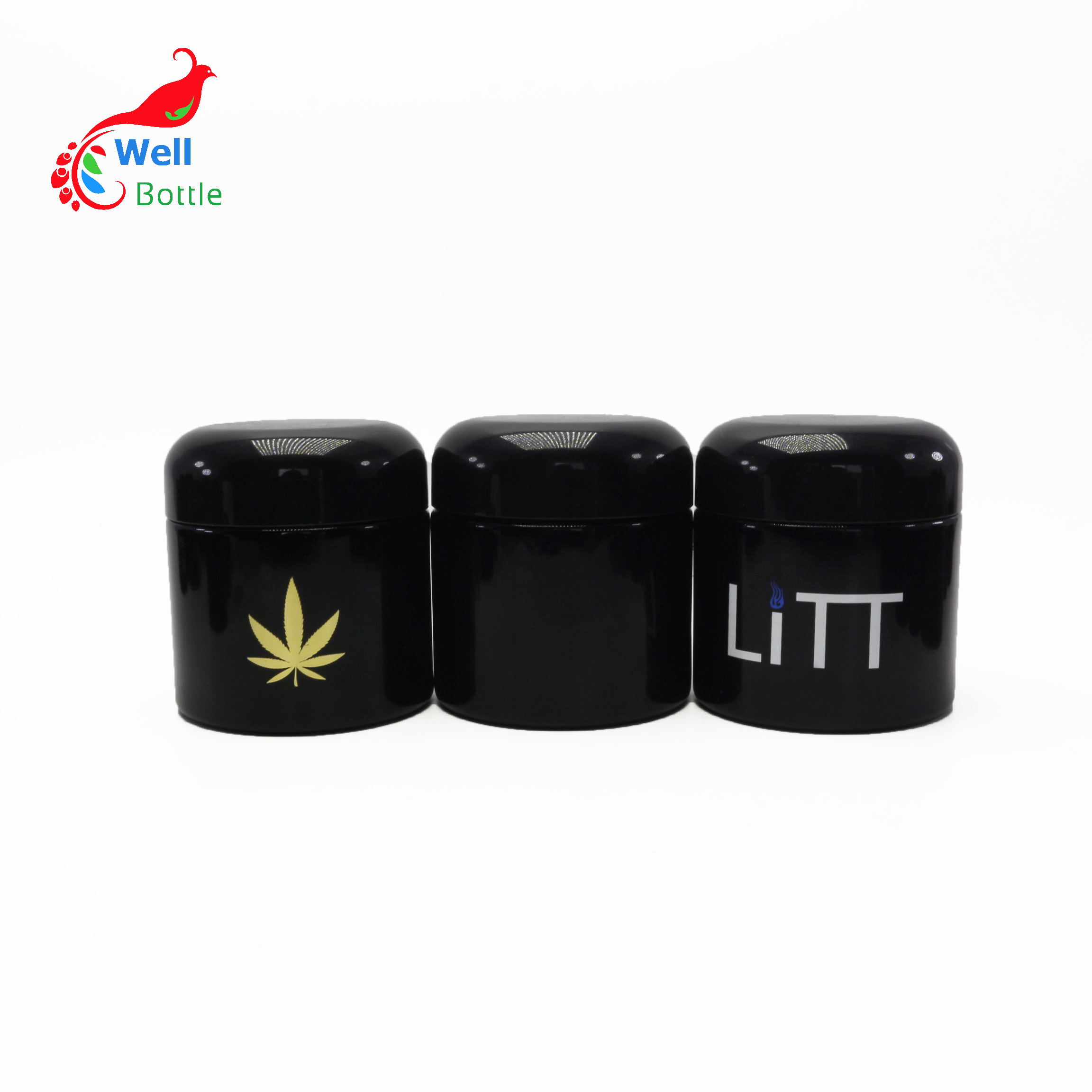 Premium violet glass cosmetic jar weed smell proof container with CRC black Bakelite lid DV218E