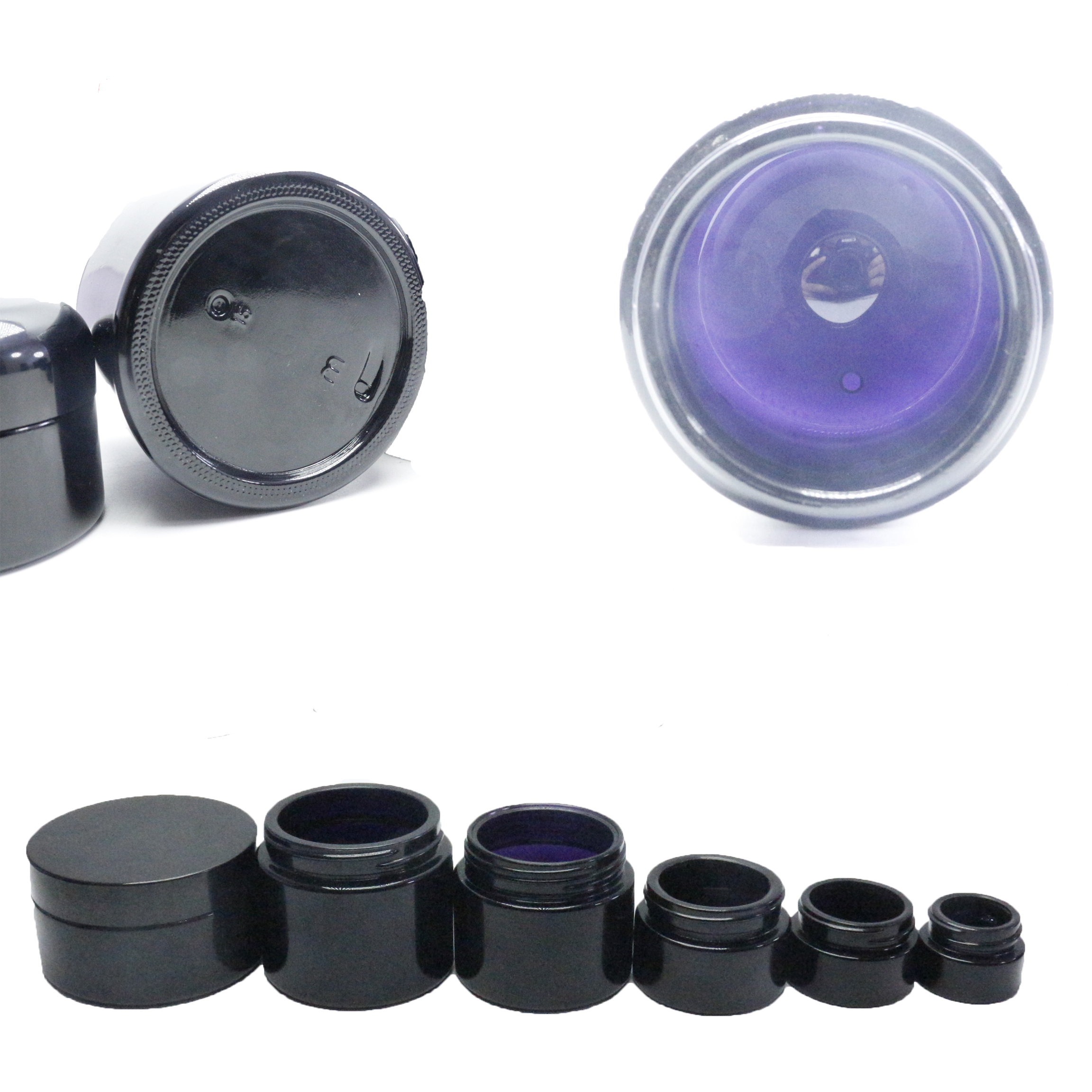 Premium violet glass cosmetic jar weed smell proof container with CRC black Bakelite lid DV218E