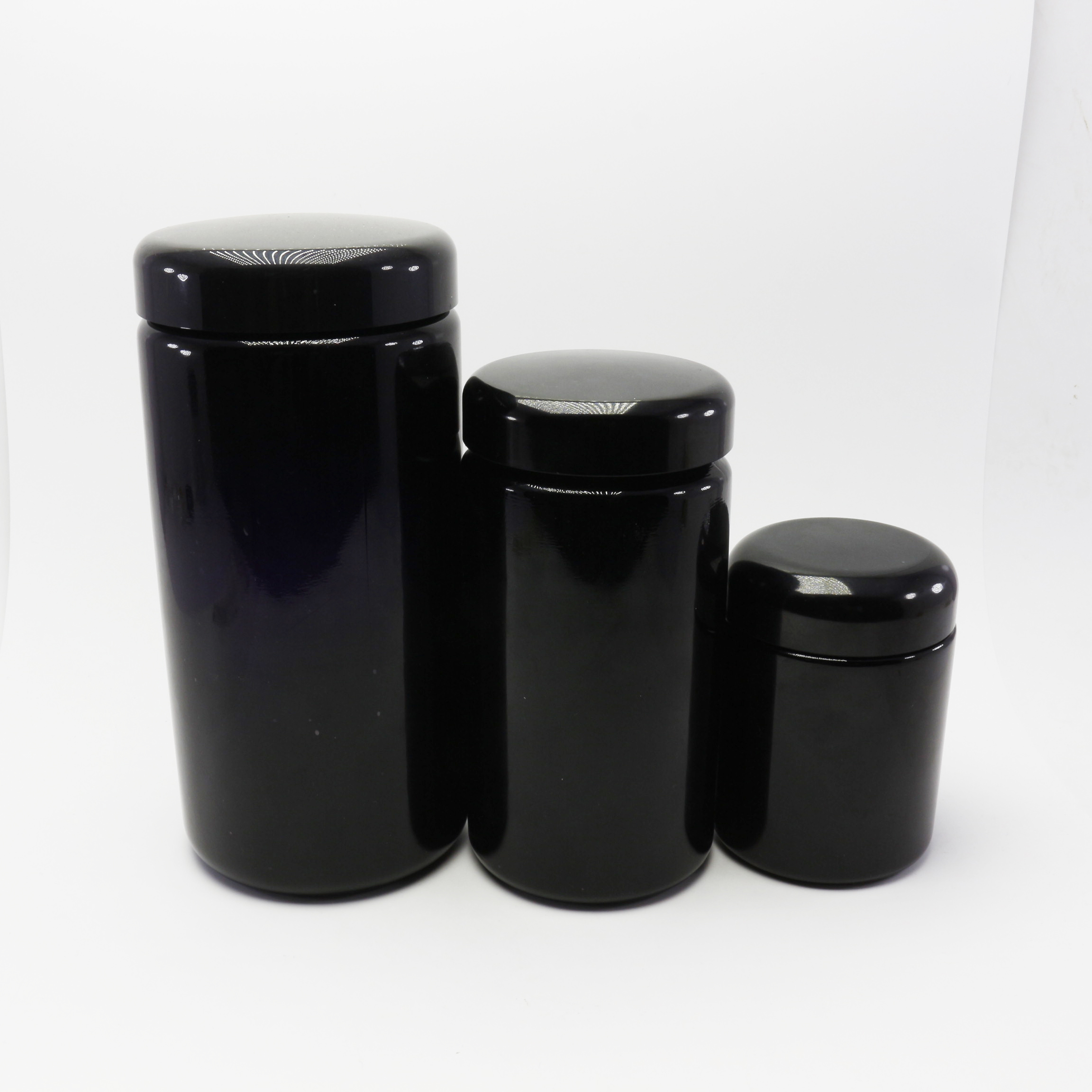 Premium violet glass cosmetic jar weed smell proof container with CRC black Bakelite lid DV218E