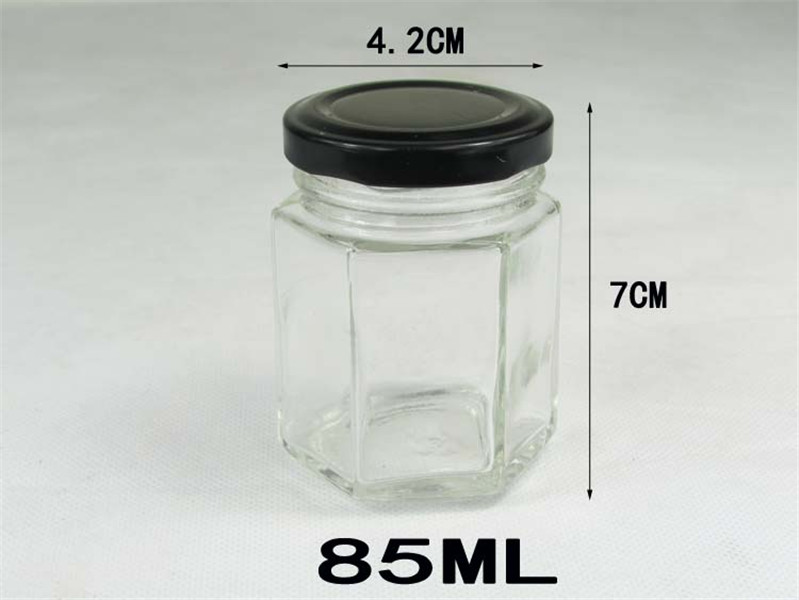 Preserve Chutney Cookies Container With Metal lid Hexagonal Glass Jar 8oz 190ml Honey