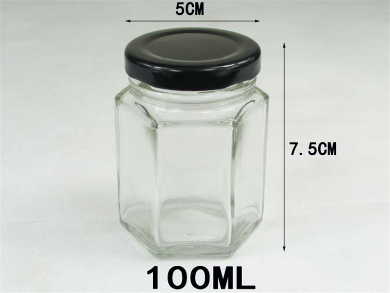 Preserve Chutney Cookies Container With Metal lid Hexagonal Glass Jar 8oz 190ml Honey