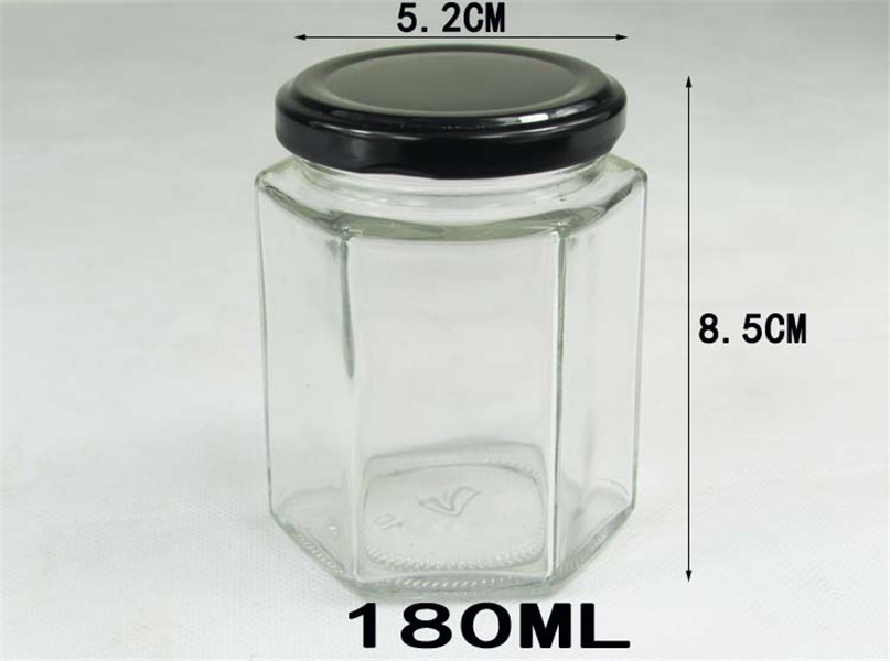 Preserve Chutney Cookies Container With Metal lid Hexagonal Glass Jar 8oz 190ml Honey