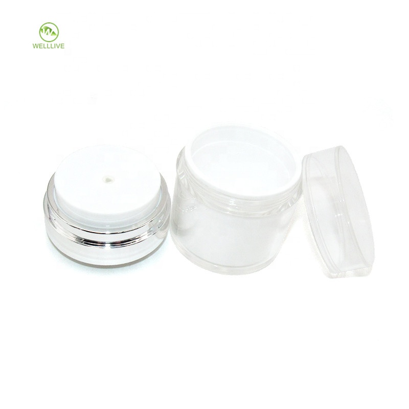 Press pump sealing type 50g pearl white PMMA acrylic cosmetic airless plastic cream jar with clear cap