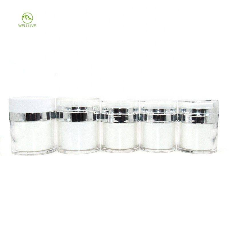 Press pump sealing type 50g pearl white PMMA acrylic cosmetic airless plastic cream jar with clear cap