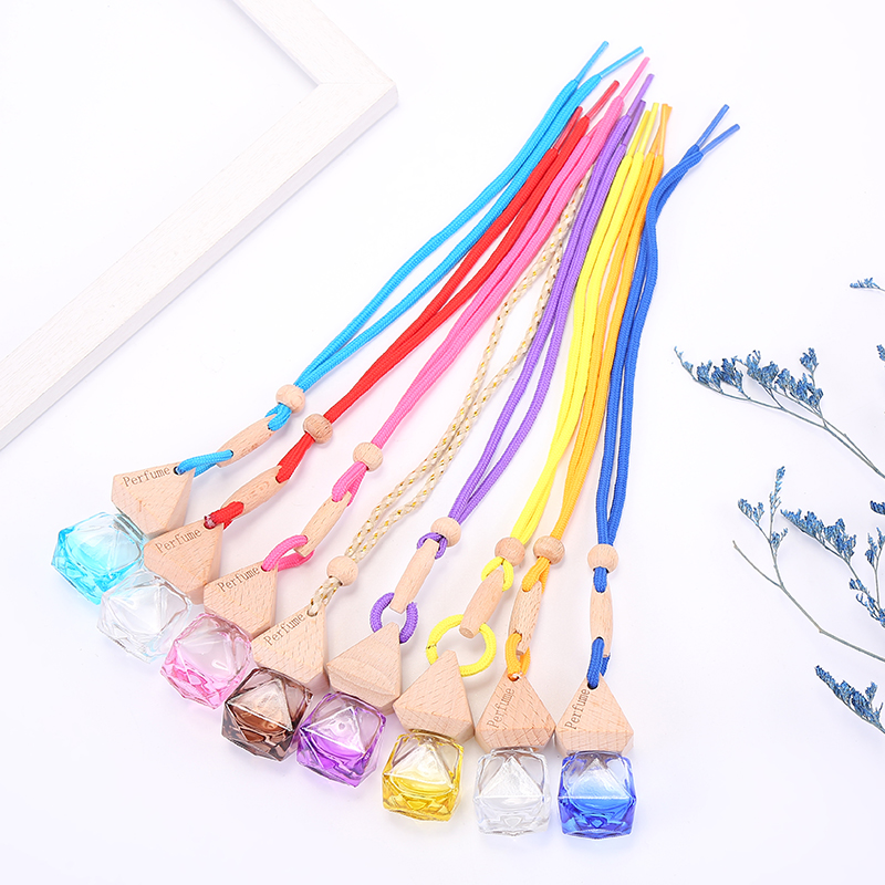 Pretty car perfume bottle hanging car air with wooden cap