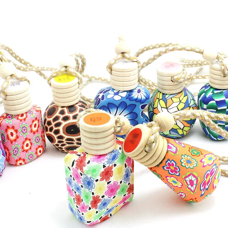 Pretty car perfume bottle hanging car air with wooden cap