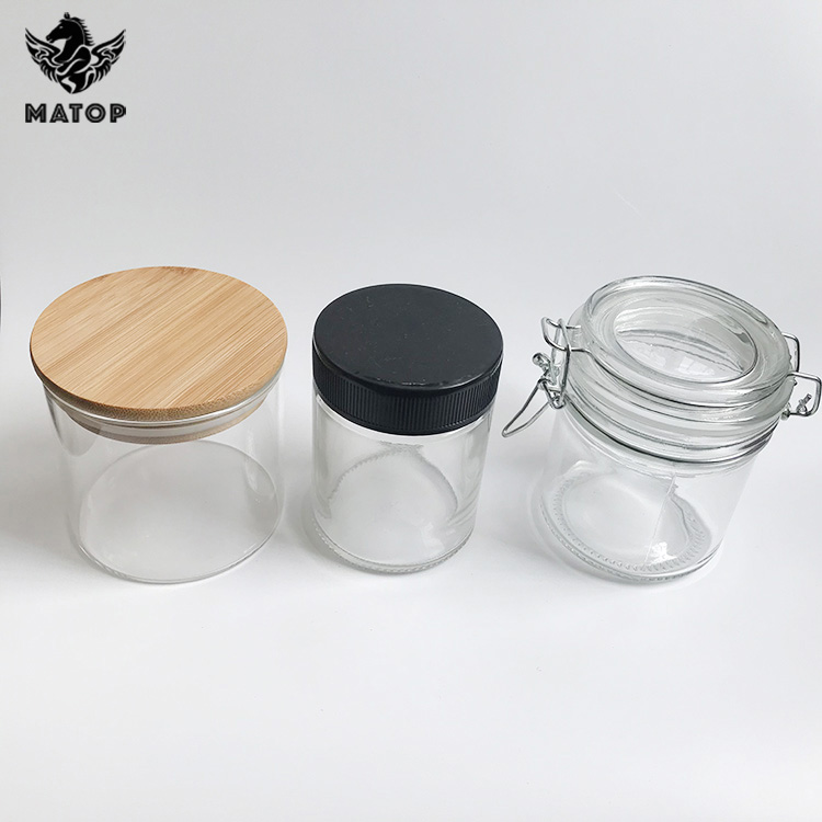 Print logo 50ml 180ml 330ml 450ml airtight glass lid  glass weed herb tea honey storage stash jar