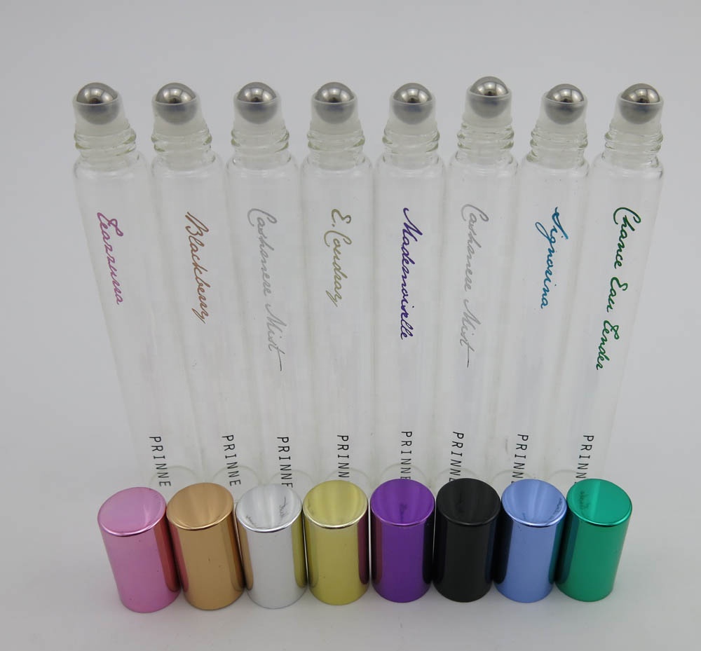 Printing 12ml roll on perfume clear glass cosmetic bottles