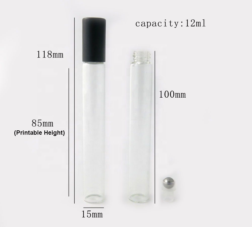 Printing 12ml roll on perfume clear glass cosmetic bottles