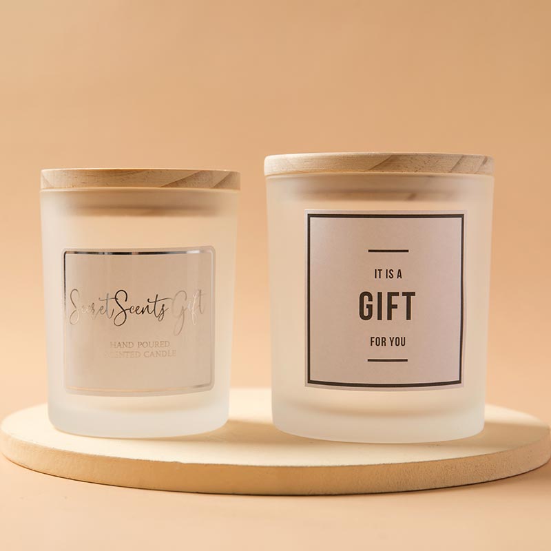 Printing Label Stickers Customized Box Wooden Lid White Black And Frosted Glass Candle Jar