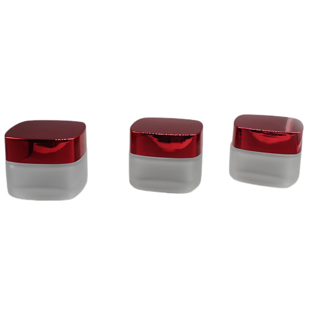 Printing Logo 50g Frosted Glass Square Crem Jar with Lid