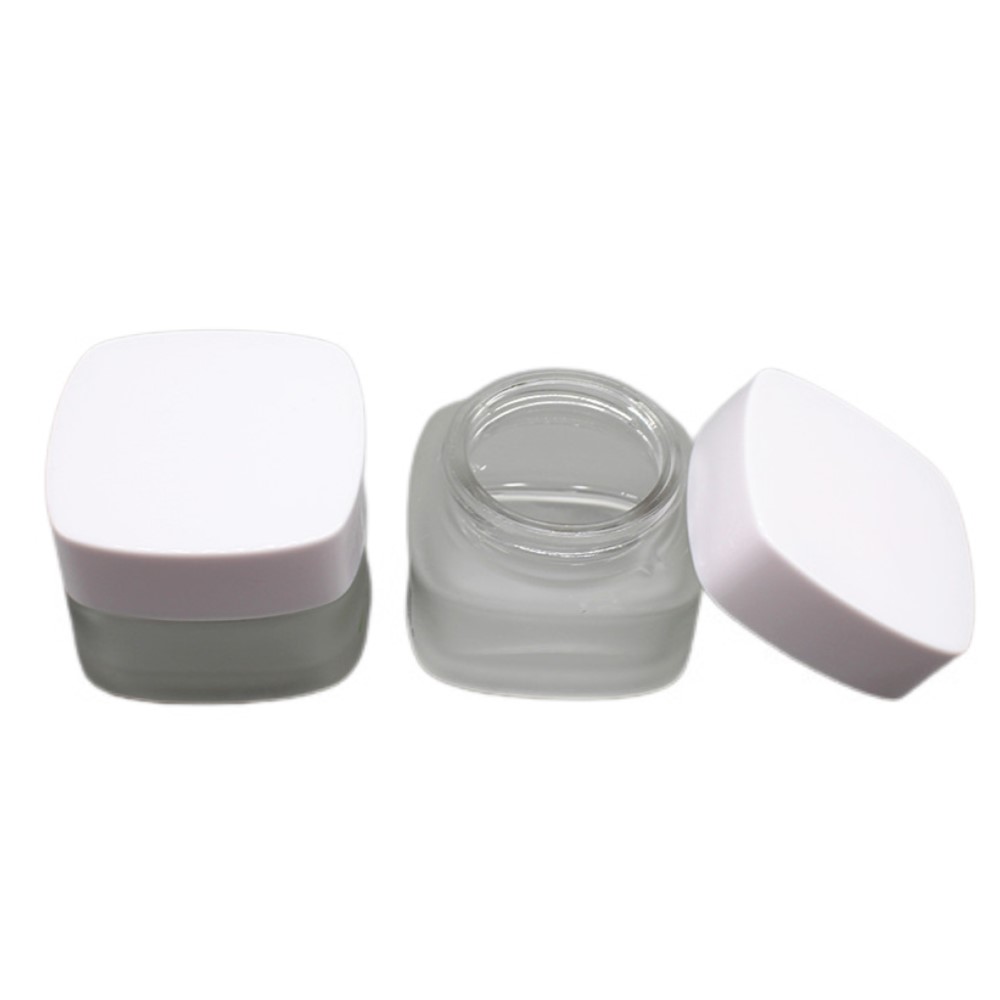 Printing Logo 50g Frosted Glass Square Crem Jar with Lid