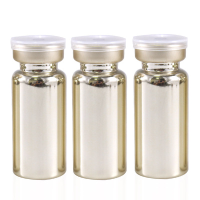 Private Label Cosmetic Packaging 10ml Gold Plating Glass Penicillin Bottle Vials Ampoule Bottle For Essential Oil Face Serum