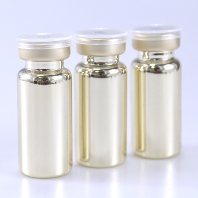 Private Label Cosmetic Packaging 10ml Gold Plating Glass Penicillin Bottle Vials Ampoule Bottle For Essential Oil Face Serum