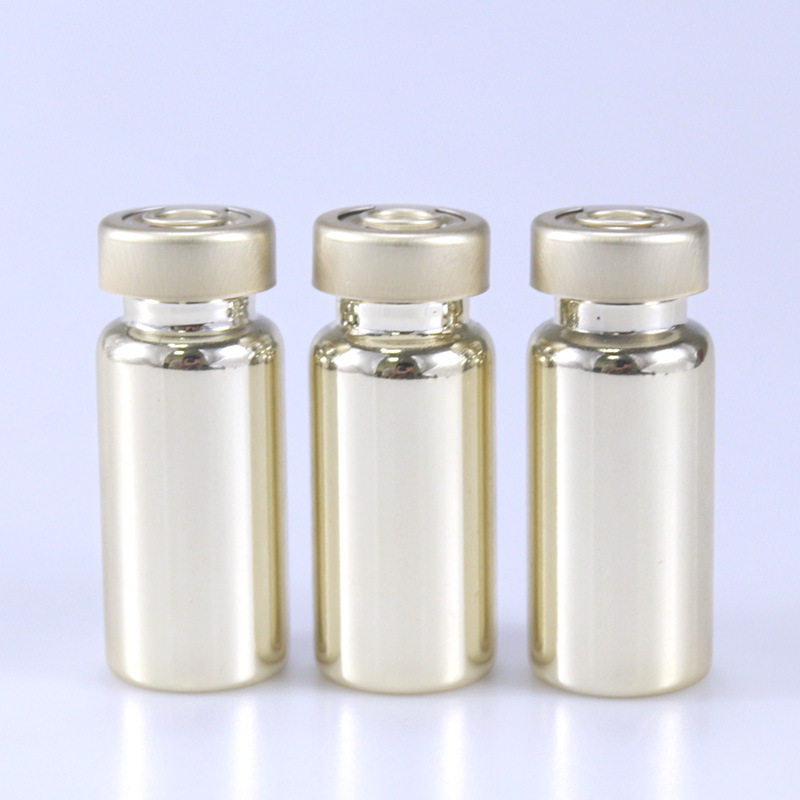 Private Label Cosmetic Packaging 10ml Gold Plating Glass Penicillin Bottle Vials Ampoule Bottle For Essential Oil Face Serum