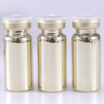 Private Label Cosmetic Packaging 10ml Gold Plating Glass Penicillin Bottle Vials Ampoule Bottle For Essential Oil Face Serum