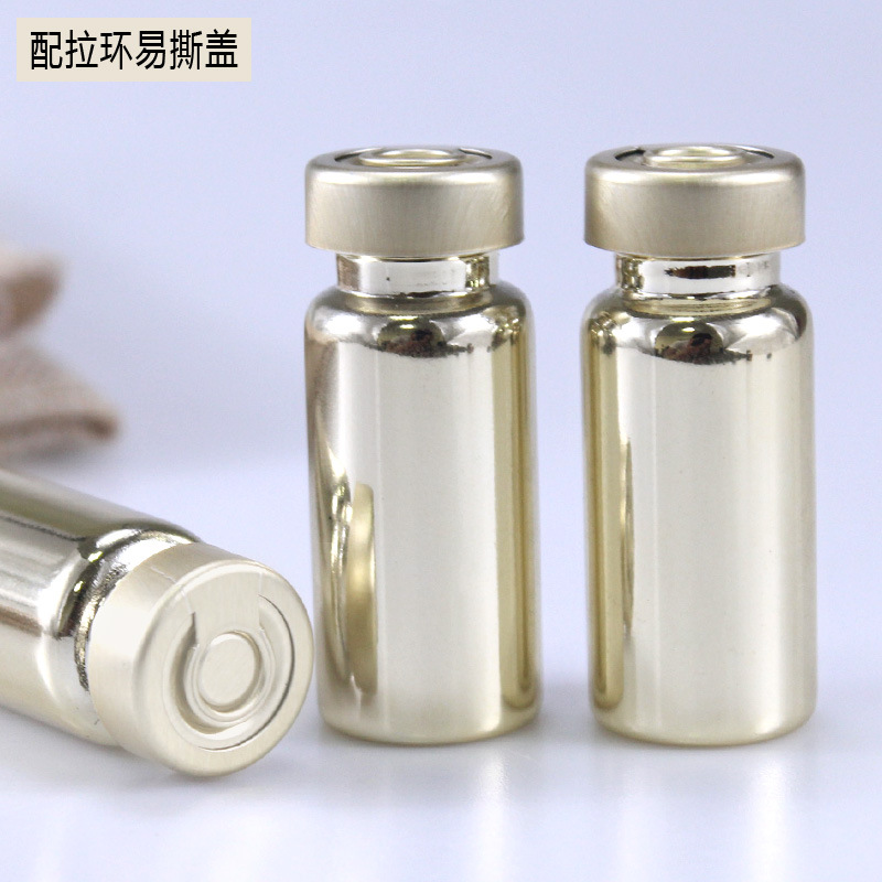 Private Label Cosmetic Packaging 10ml Gold Plating Glass Penicillin Bottle Vials Ampoule Bottle For Essential Oil Face Serum