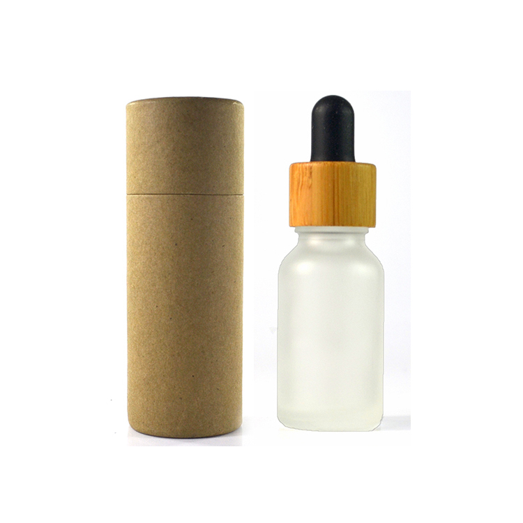Private label Essential oil bottle  30ml frosted glass dropper bottle with bamboo cap  paper tube