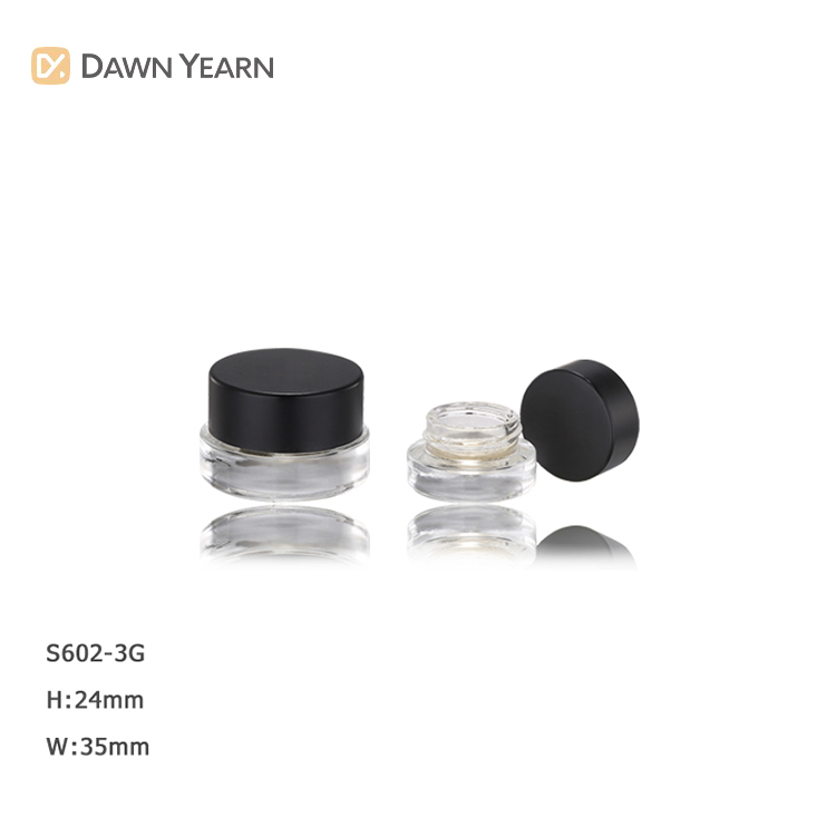 Private label travel size small screw cap black white eye gel empty skincare cream jars glass 3g