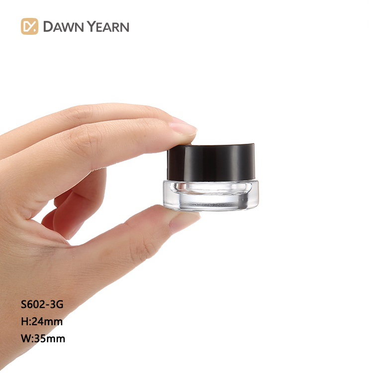 Private label travel size small screw cap black white eye gel empty skincare cream jars glass 3g