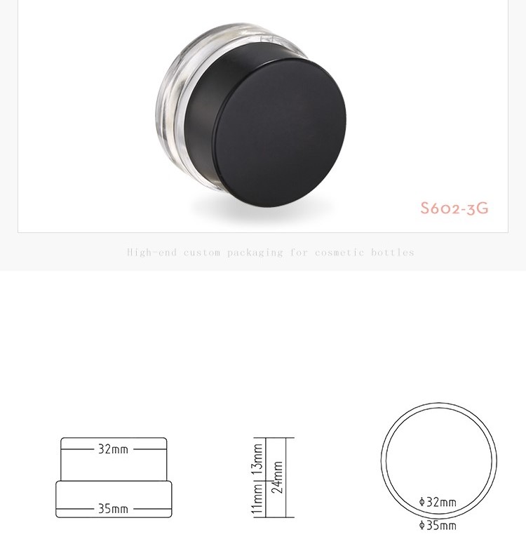 Private label travel size small screw cap black white eye gel empty skincare cream jars glass 3g