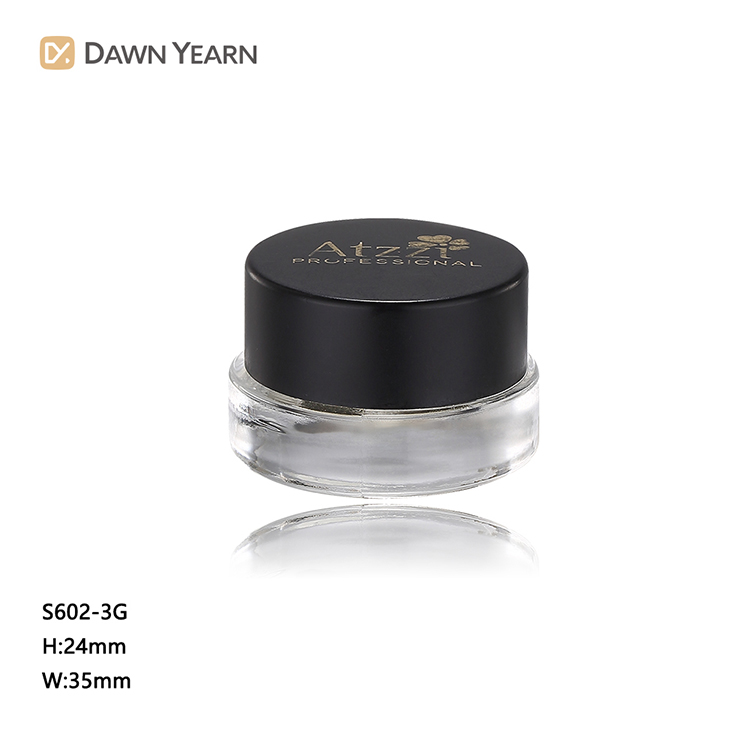 Private label travel size small screw cap black white eye gel empty skincare cream jars glass 3g