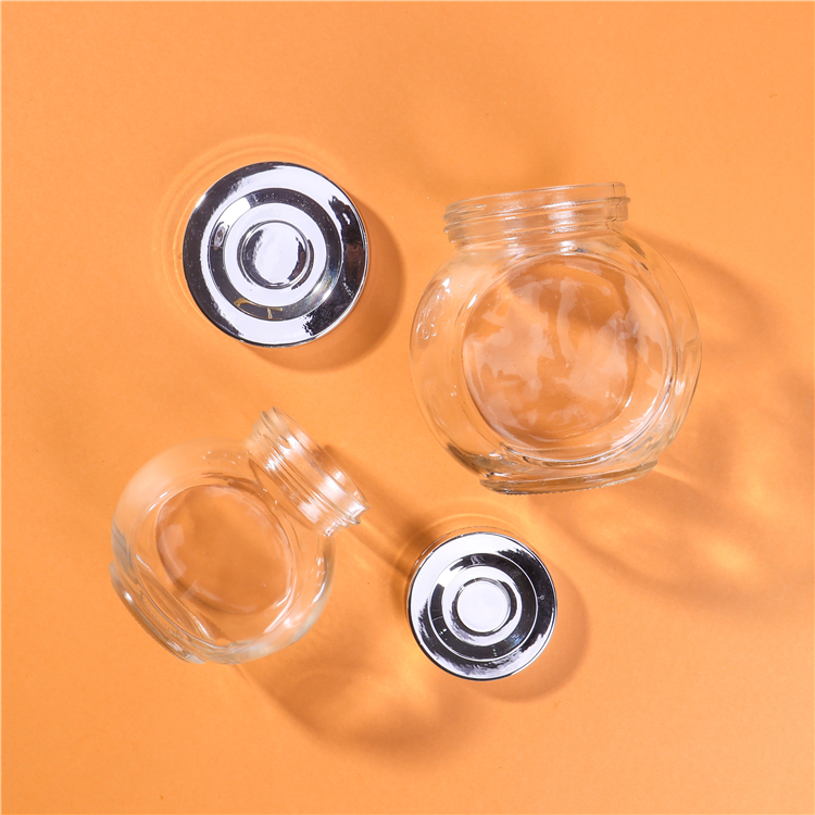 Private mold glass jar 120 ml unique design amber glass jar with lid slant 4oz glass jar with metal lids