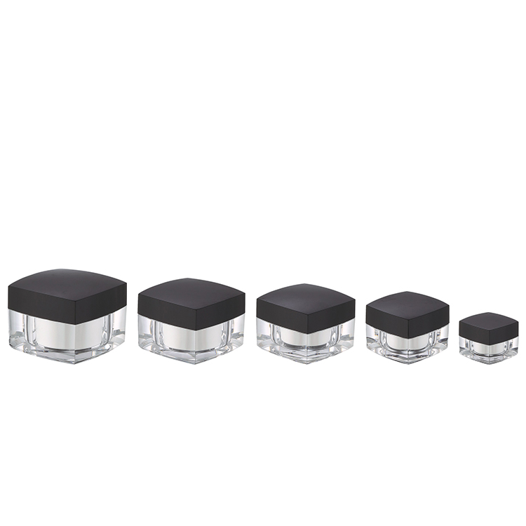 Professinal square shape lip balm cream makeup empty acrylic jar 5g 10g 15g 1oz 30g 50g double wall cosmetic jar with black lid